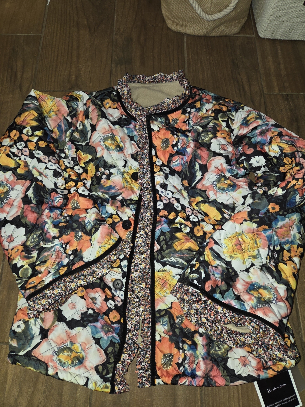 Floral Quilted Puffer Jacket - Black Multi